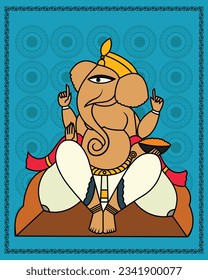 Sacred Kalighat Art: Lord Ganesha in Traditional Form. Kalighat Painting, Contemporary Art, Indian Paintings, Wall Paintings, Modern Art Paintings.