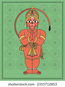 Sacred Kalighat Hanuman: Una representación majestuosa del Dios del Mono Devotado. Pintura de Kalighat, Arte Contemporáneo, Cuadros Indios, Cuadros De Paredes, Cuadros De Arte Moderno. 