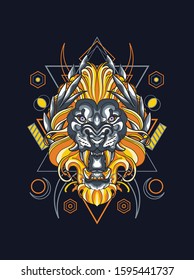 Sacred Lion illustration with geometric pattern 