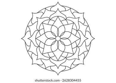 Flor de lótus sagrada, coloração de mandala floral, design de contorno. Crown Chakra Flor símbolo da flor de ioga, spa, salão de beleza, cosméticos, relaxar, estilo de marca. Logotipo vetorial isolado no fundo branco