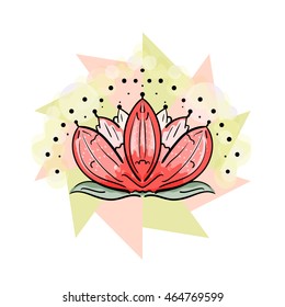 Sacred lotus. Vector illustration of the flower in cartoon style