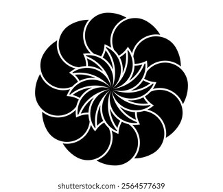 Sacred Mandala template to print in black color. Round design element isolated on white background. Circle pattern in white color. Vector illustration logo, tattoo, monogram, web design, decoration