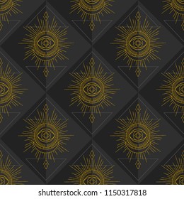 Sacred masonic symbol. Abstract vector seamless pattern