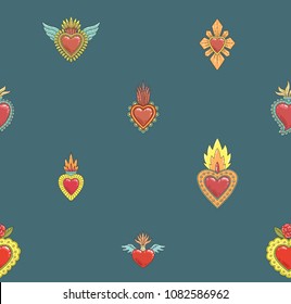 Sacred mexican heart seamless pattern