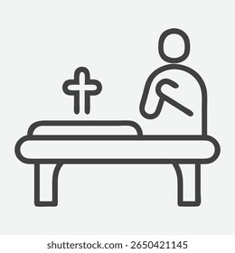 Ícone sagrado e minimalista do banco de oração em linha elegante estilo de arte