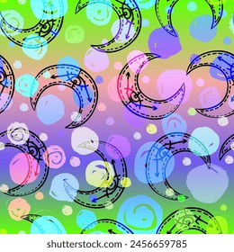 Sacred Moon Seamless Pattern. Magic style ornament. Repetition background for textile, wrapping paper, wallpaper. Isolated vector illustration.