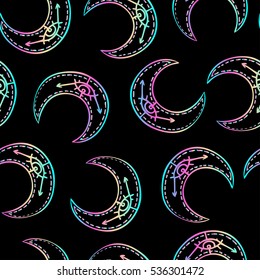 Sacred Moon Seamless Pattern. Magic style ornament. Repetition background for textile, wrapping paper, wallpaper. Isolated vector illustration. Magic, science, astrology, alchemy. 