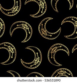 Sacred Moon Seamless Pattern. Magic style ornament. Repetition background for textile, wrapping paper, wallpaper. Isolated vector illustration. Magic, science, astrology, alchemy.