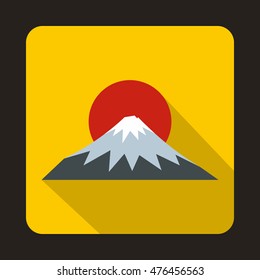 The sacred mountain of Fuji, Japan icon in flat style on a yellow background