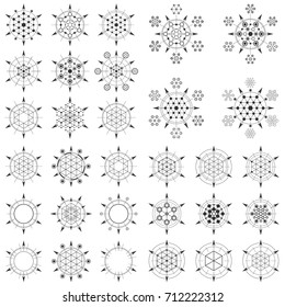 Sacred mysterious signs. Geometrical hexagonal elements. 