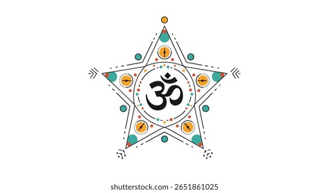 Símbolo Om Sagrado Adorned Star Geometric Design Meditação Espiritual Yoga Zen Art