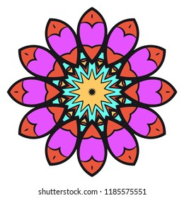 Sacred oriental mandala. color floral ornament. Abstract shapes in Asian style. Vector Illustration.