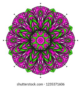 Sacred oriental mandala. color floral ornament. Abstract shapes in Asian style. Vector Illustration.