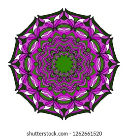 Sacred oriental mandala. color floral ornament. Abstract shapes in Asian style. Vector Illustration.