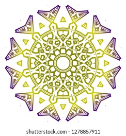 Sacred oriental mandala. color floral ornament. Modern Decorative vector illustraation. Purple, yellow color.