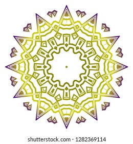 Sacred oriental mandala. color floral ornament. Modern Decorative vector illustraation. Purple, yellow color.
