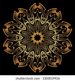 Sacred Oriental Mandala. Floral Ornament. Vector Illustration. Can Be Used For Greeting Card, Coloring Book, Phone Case Print. Luxury gold, black color.