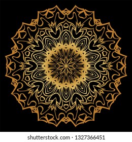 Sacred Oriental Mandala. Floral Ornament. Vector Illustration. Can Be Used For Greeting Card, Coloring Book, Phone Case Print. Luxury gold, black color.