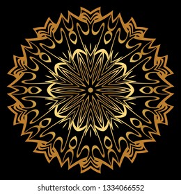 Sacred Oriental Mandala. Floral Ornament. Vector Illustration. Can Be Used For Greeting Card, Coloring Book, Phone Case Print. Luxury gold, black color.