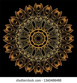 Sacred Oriental Mandala. Floral Ornament. Vector Illustration. Can Be Used For Greeting Card, Coloring Book, Phone Case Print. Luxury gold, black color.