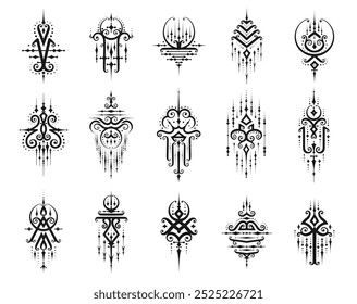 Sacred oriental Thai symbols and Buddhism religious signs for tattoo or Yantra Sak Yant, vector icons. Thailand ethnic sacred ornaments of Thai Buddha culture symbols for Sak Yant Yantra tattooing art