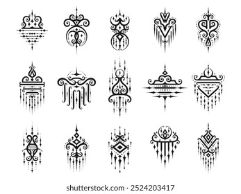 Sacred oriental Thai symbols for tattoo, Buddhism religious or Thailand ethnic ornaments, vector signs. Yantra or Sak Yant tattoo symbols of Thai culture and art, Buddha oriental sacred signs