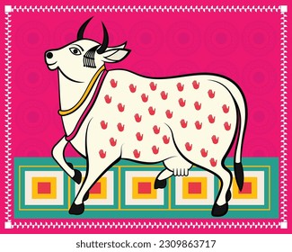 Sacred Reverence: Kalighat Painting of the Indian God Cow. Divine Grace: Kalighat Painting of the Indian God Cow. Kalighat Art Madhubani art, Contemporary Art, Indian Paintings, Wall Paintings. 