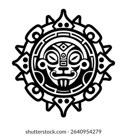 Sacred rock with tribal mask motif, glyph icon