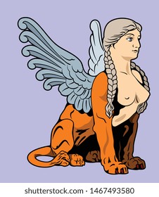 The sacred scarab beetle and sphinxes with the bodies of bulls and wings