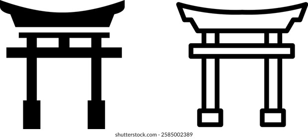 Sacred Shinto Shrine Symbol Vector Icon Set