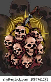 Sacred sword with skulls vector illustration