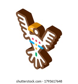 Vector sagrado de ícono de pájaro del tótem. Signo de pájaro isométrico del tótem sagrado. Ilustración de símbolo aislado de color