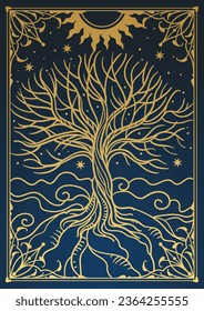 Sacred tree Yggdrasil. Vector hand drawn illustration