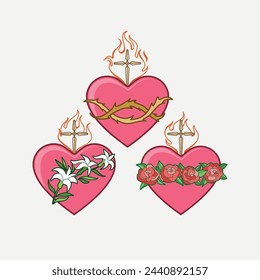 Sacred Trinity: Jesus' Heart with St. Mary and St. Joseph - Religious Church Illustration