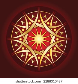 Sacred Victorian design gold elements on dark red background 