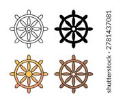 Sacred wheel collection displaying various wooden and gold finishes, meaningful emblem for Dharma teachings, cultural festivals, spiritual education resources