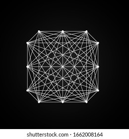 Sacred white abstract geometry figure on black background. Simple design for magic craft and puzzle, logic, metroidvania, indie games. Vector stock illustration.