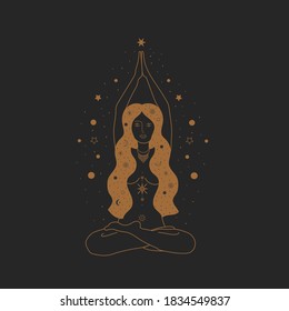 Sacred Witch/magic woman and mystical Symbols. Flat vector illustration. Good for web and print, logos, social media posts, branding, mystery invitations, stickers, blog or jewelry business and more.
