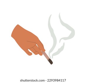 Sacreed tree Palo santo in hand. Smoking stick for cleansing  space, meditation, spiritual practices. Flat style esoteric illustration isolated on white background. Vector