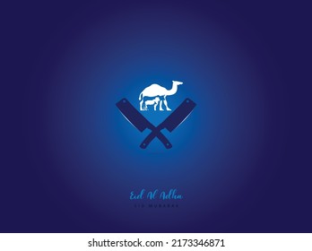 The sacrifice 2 cross knife and  A camel, cow, sheep, goat. Eid Al Adha Celebration of Muslim holiday Background. vector illustrations.