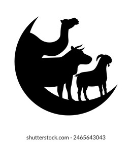 sacrifice animals silhouette in crescent illustration for Eid al-Adha celebration design