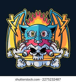 Sacrifice cat cartoon vector illustration