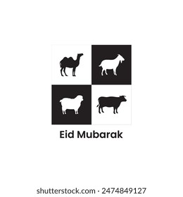 Sacrificial animals vector illustration of goat sheep cow and camel. Set of Domestic animal. Cow goat sheep and camel for qurbani. Eid Mubarak.