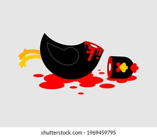 Sacrificial chicken. Black Rooster sacrificed. Rite of dark magic sorcery