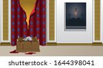 Sacrificial Lamb In Front Of Torn Veil In Temple At The Same Time As Jesus Christ Is Crucified On Cross Vector