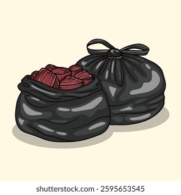 Sacrificial meat in large black plastic during Eid alAdha