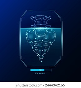 Sacrum bone scanning radar screen. Medical technology health care. Digital interface system MRI scan analysis of human organ. Science concept. Vector EPS10.