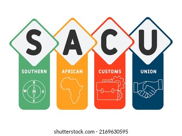 SACU Southern African Customs Union acronym. business concept background.  vector illustration concept with keywords and icons. lettering illustration with icons for web banner, flyer, landing pag