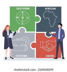 SACU Southern African Customs Union acronym. business concept background.  vector illustration concept with keywords and icons. lettering illustration with icons for web banner, flyer, landing pag