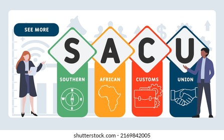 SACU Southern African Customs Union acronym. business concept background.  vector illustration concept with keywords and icons. lettering illustration with icons for web banner, flyer, landing pag